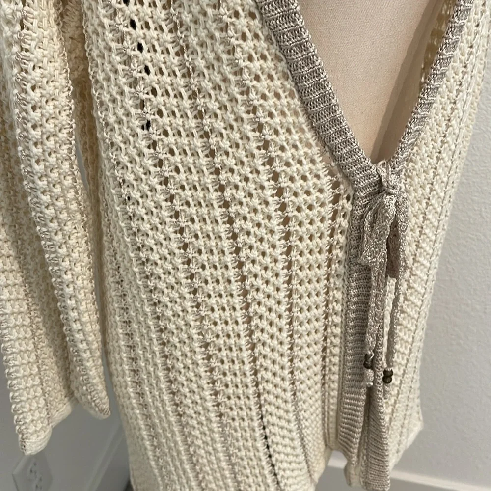Coldwater Creek | crochet knit tie front cardigan sweater sz L/XL